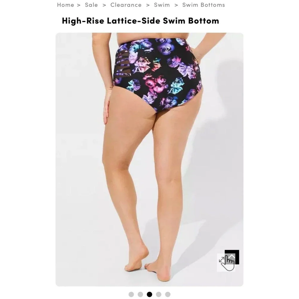 Torrid size 3 black roses floral high waist lattice side swim bottoms